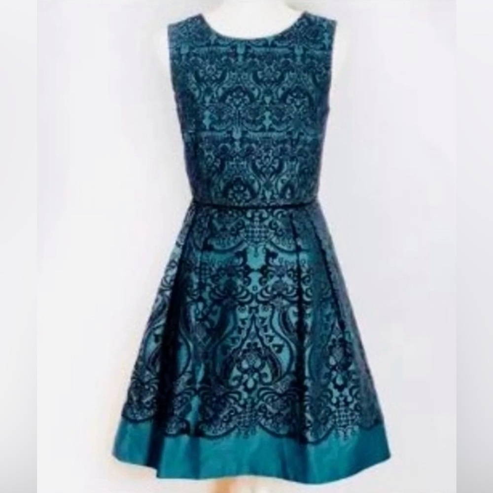 The Limited Teal Black Floral Velvet Dress | Size 8